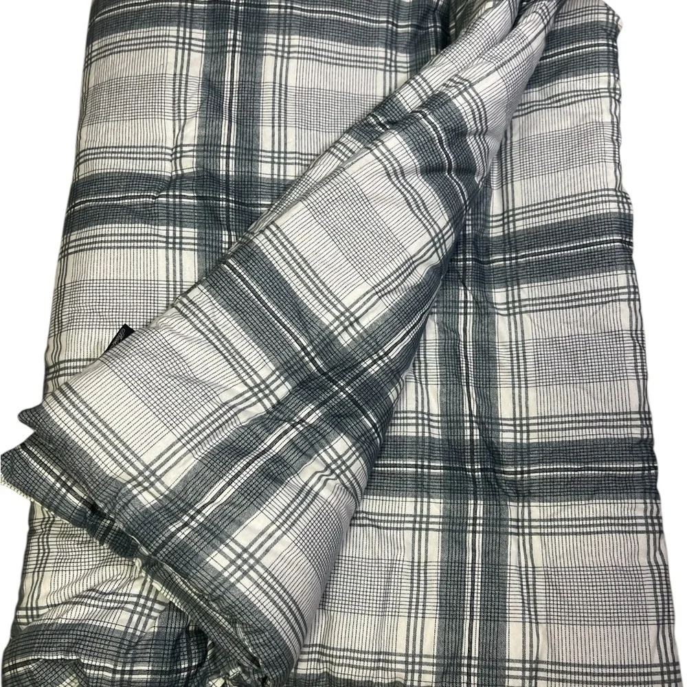 Brooks Brothers Twin Plaid Cotton Flannel Comforter And Sham Gray White EUC